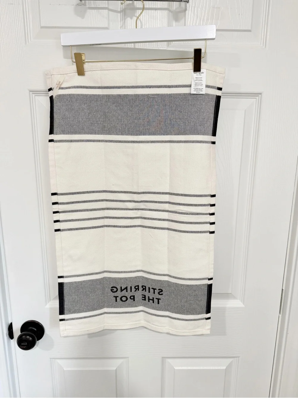Kate Spade New York Stirring the Pot Black Stripe Cotton Kitchen Hand Towel